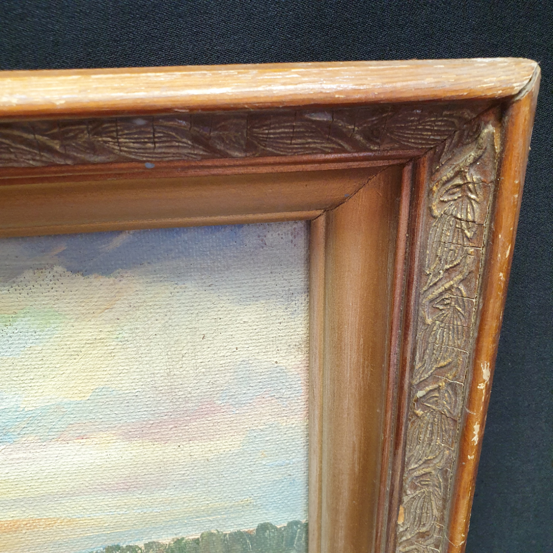 Картина маслом на фанере "Летний закат", размер полотна 47х28 см. Картинка 6